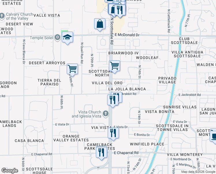 map of restaurants, bars, coffee shops, grocery stores, and more near 5519 North 71st Place in Paradise Valley