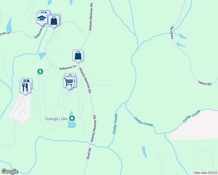 map of restaurants, bars, coffee shops, grocery stores, and more near 8740 Atlanta Newnan Road in Palmetto