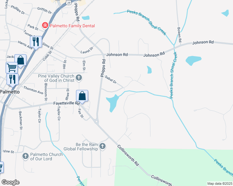 map of restaurants, bars, coffee shops, grocery stores, and more near 212 Greensprings Drive in Palmetto