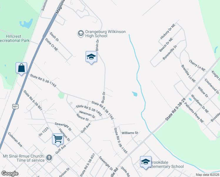 map of restaurants, bars, coffee shops, grocery stores, and more near 303 Helping Hands Drive in Orangeburg