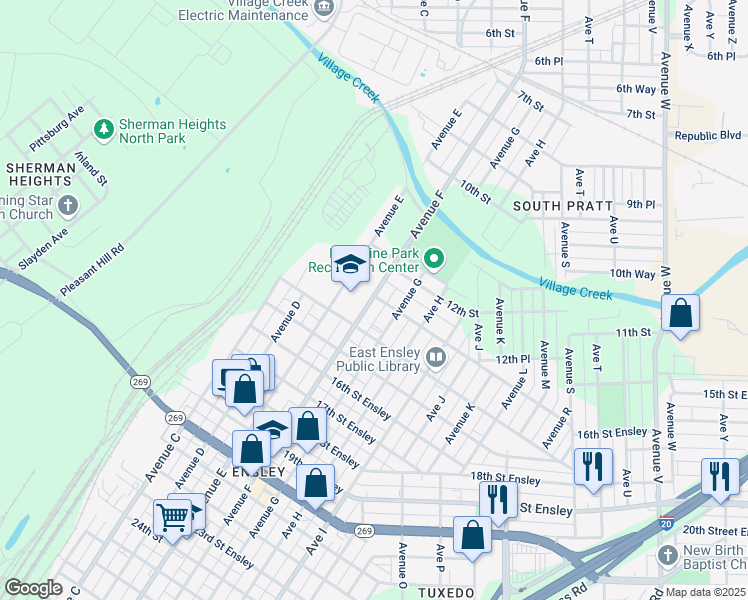 map of restaurants, bars, coffee shops, grocery stores, and more near 1315 Avenue F in Birmingham