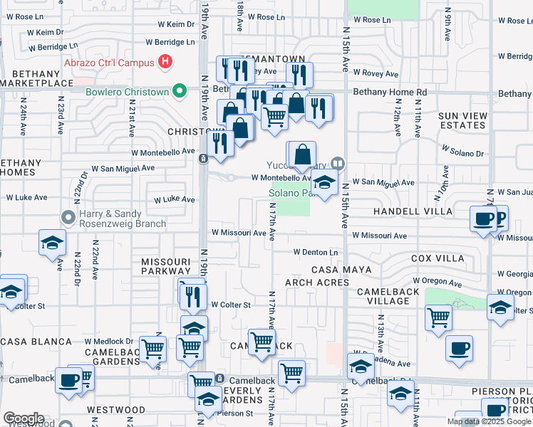 map of restaurants, bars, coffee shops, grocery stores, and more near 5530 North 17th Avenue in Phoenix