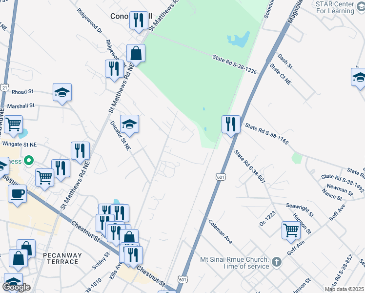 map of restaurants, bars, coffee shops, grocery stores, and more near 970 Redmon Street Northeast in Orangeburg