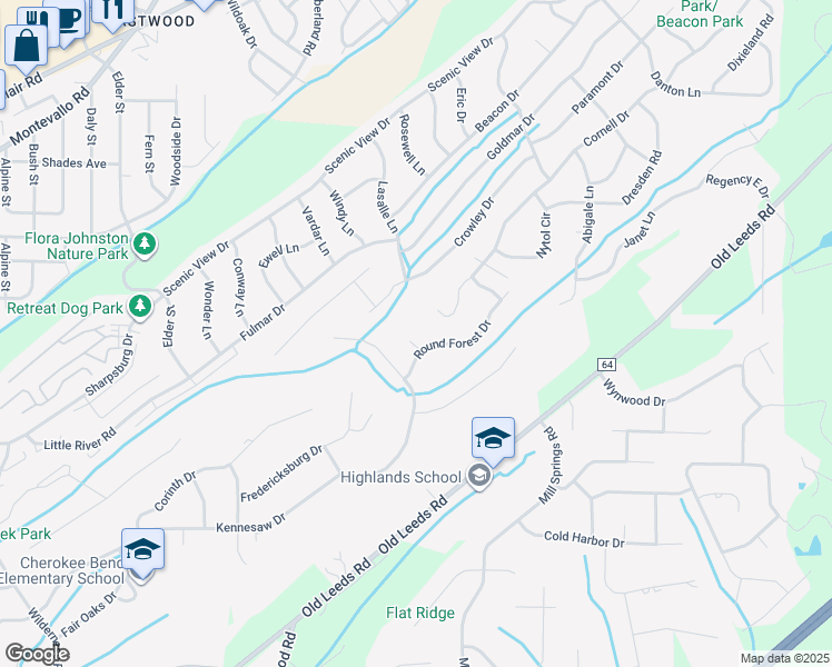 map of restaurants, bars, coffee shops, grocery stores, and more near 4616 Round Forest Circle in Birmingham