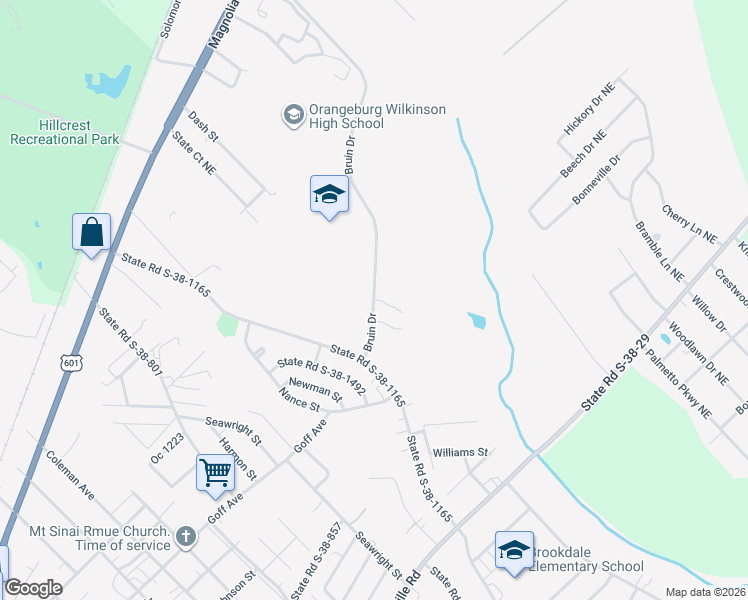 map of restaurants, bars, coffee shops, grocery stores, and more near 100 Helping Hands Drive in Orangeburg