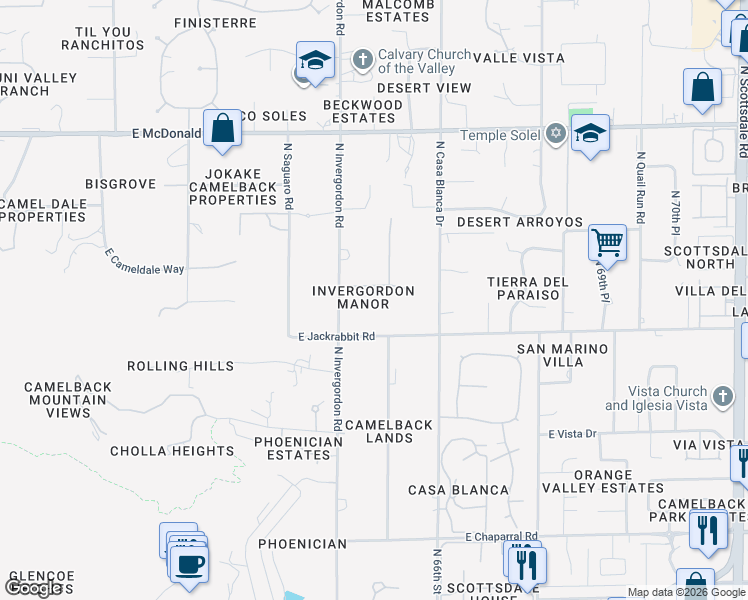 map of restaurants, bars, coffee shops, grocery stores, and more near 6427 East Luke Road in Paradise Valley