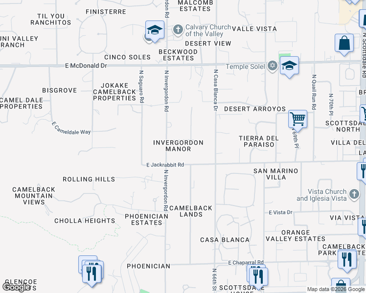 map of restaurants, bars, coffee shops, grocery stores, and more near 6427 East Luke Road in Paradise Valley