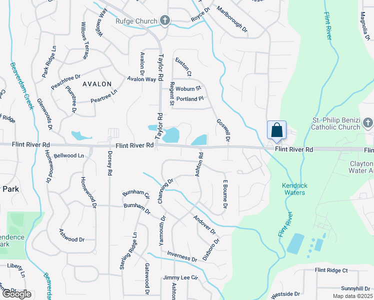 map of restaurants, bars, coffee shops, grocery stores, and more near 80 Flint River Road in Jonesboro