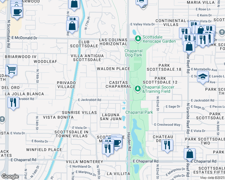 map of restaurants, bars, coffee shops, grocery stores, and more near 5519 North 79th Place in Scottsdale