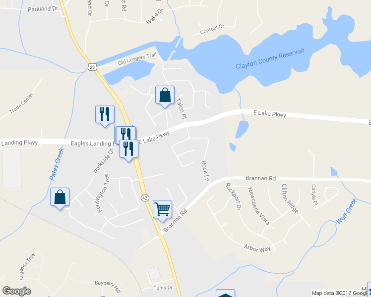 map of restaurants, bars, coffee shops, grocery stores, and more near 913 Needletop Court in McDonough