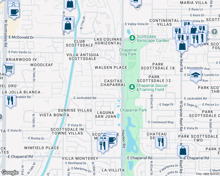 map of restaurants, bars, coffee shops, grocery stores, and more near 5519 North 79th Place in Scottsdale