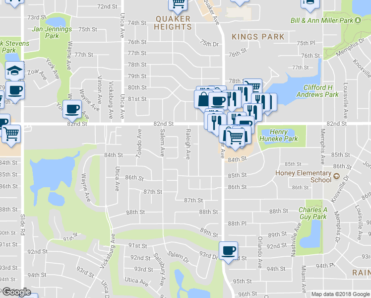 map of restaurants, bars, coffee shops, grocery stores, and more near 8230 Raleigh Avenue in Lubbock