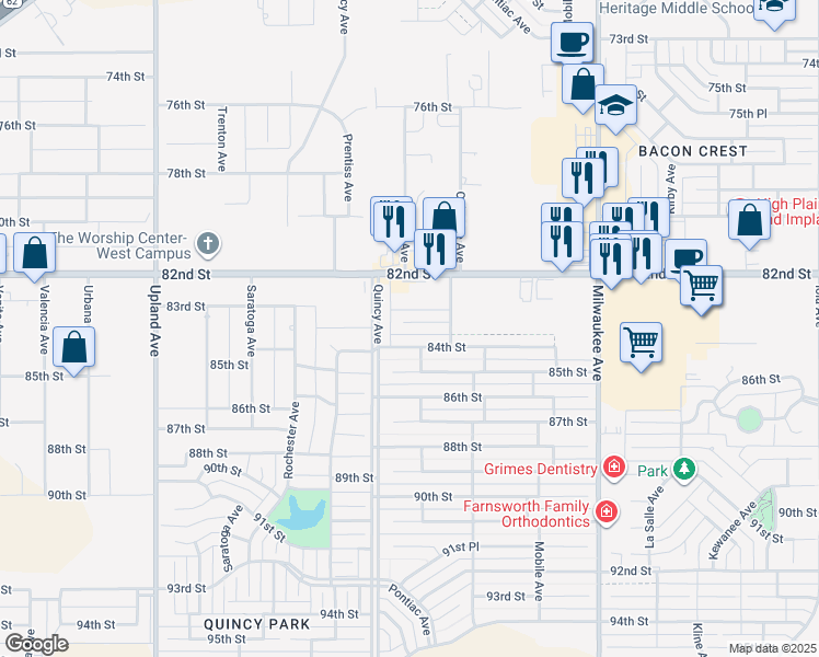 map of restaurants, bars, coffee shops, grocery stores, and more near 6812 84th Street in Lubbock
