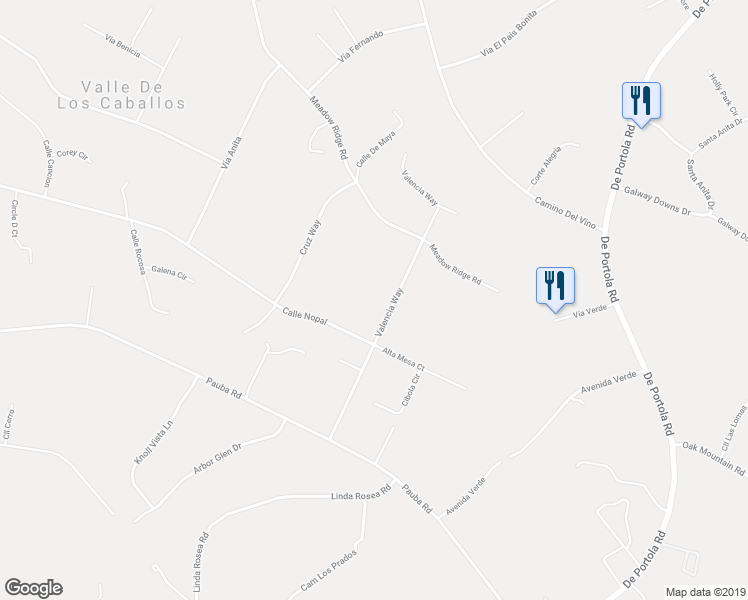 map of restaurants, bars, coffee shops, grocery stores, and more near 41445 Valencia Way in Temecula