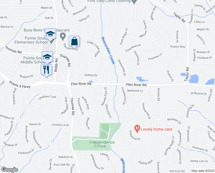 map of restaurants, bars, coffee shops, grocery stores, and more near 338 Wesley Park Drive in Jonesboro
