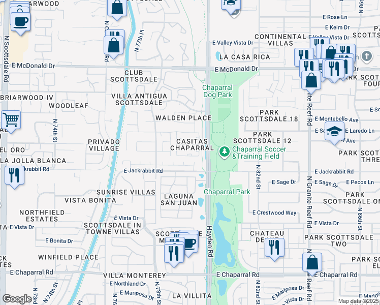 map of restaurants, bars, coffee shops, grocery stores, and more near 5519 North 79th Place in Scottsdale