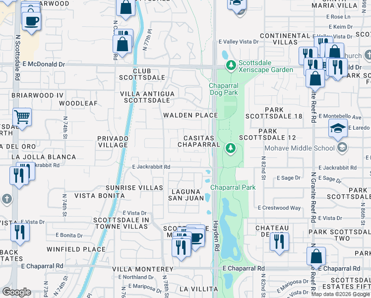 map of restaurants, bars, coffee shops, grocery stores, and more near 5520 North 79th Street in Scottsdale