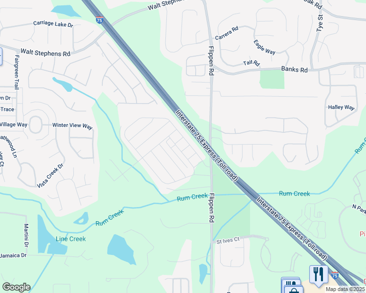 map of restaurants, bars, coffee shops, grocery stores, and more near 1310 Speckle Park Way in Stockbridge