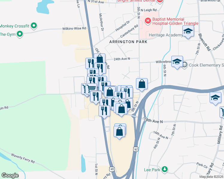 map of restaurants, bars, coffee shops, grocery stores, and more near 504 Lincoln Rd in Columbus