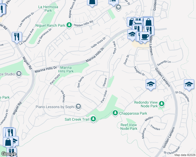 map of restaurants, bars, coffee shops, grocery stores, and more near 4 Alsace in Laguna Niguel