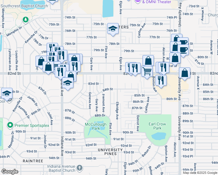 map of restaurants, bars, coffee shops, grocery stores, and more near 8220 Flint Avenue in Lubbock