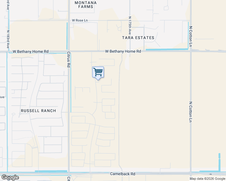 map of restaurants, bars, coffee shops, grocery stores, and more near North 175th Avenue in Waddell