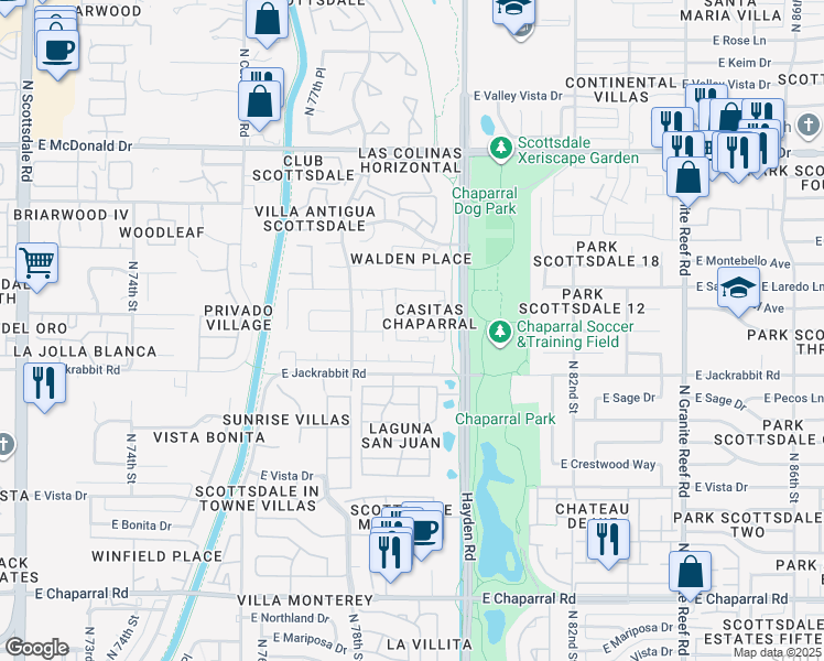 map of restaurants, bars, coffee shops, grocery stores, and more near 5519 North 79th Place in Scottsdale