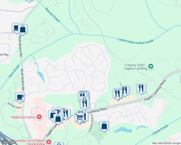 map of restaurants, bars, coffee shops, grocery stores, and more near 604 Redbud Lane in Stockbridge