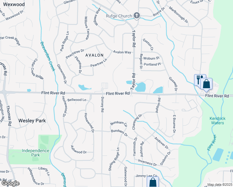 map of restaurants, bars, coffee shops, grocery stores, and more near 60 Flint River Road in Jonesboro