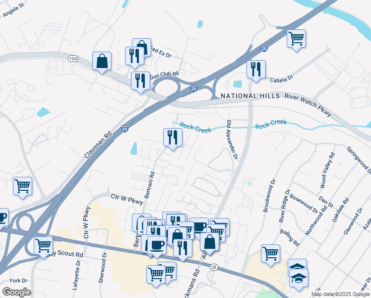map of restaurants, bars, coffee shops, grocery stores, and more near 2018 Destin Lane in Augusta