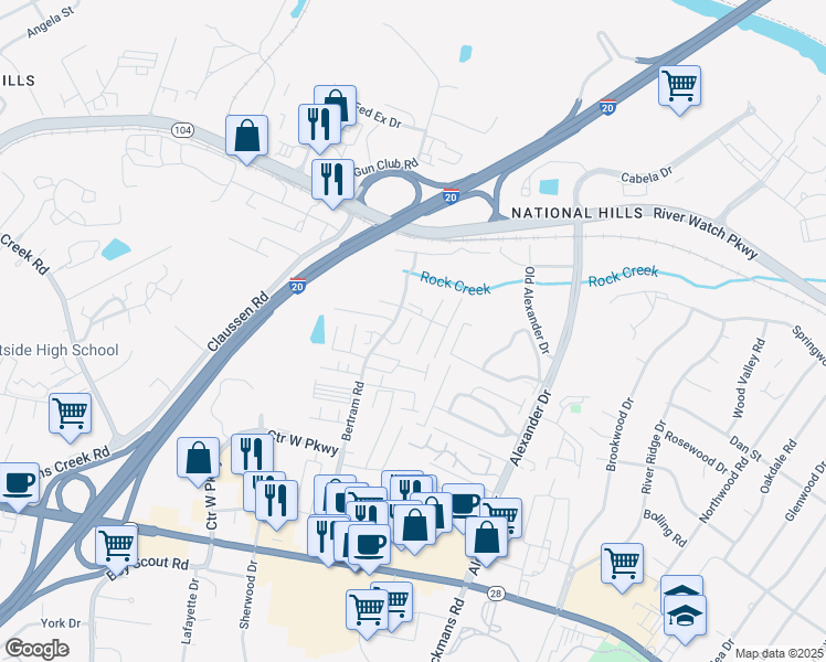 map of restaurants, bars, coffee shops, grocery stores, and more near 2022 Bromley Court in Augusta