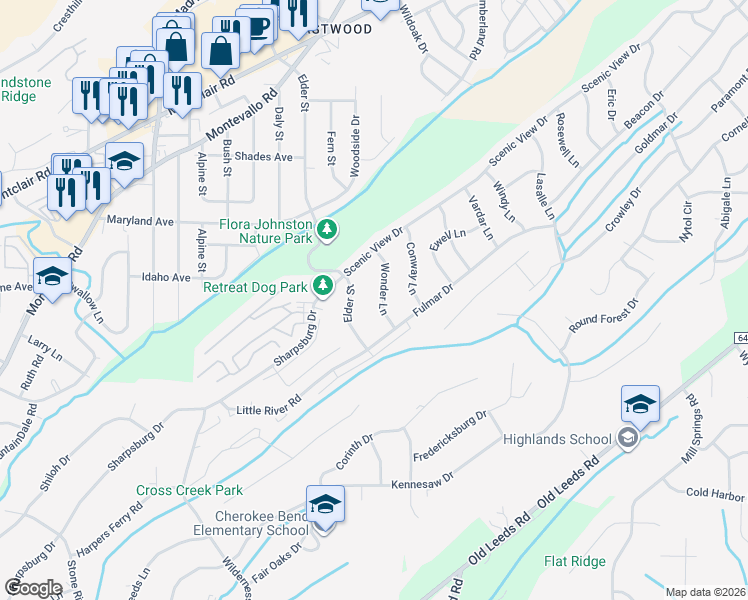 map of restaurants, bars, coffee shops, grocery stores, and more near 542 Wonder Lane in Irondale