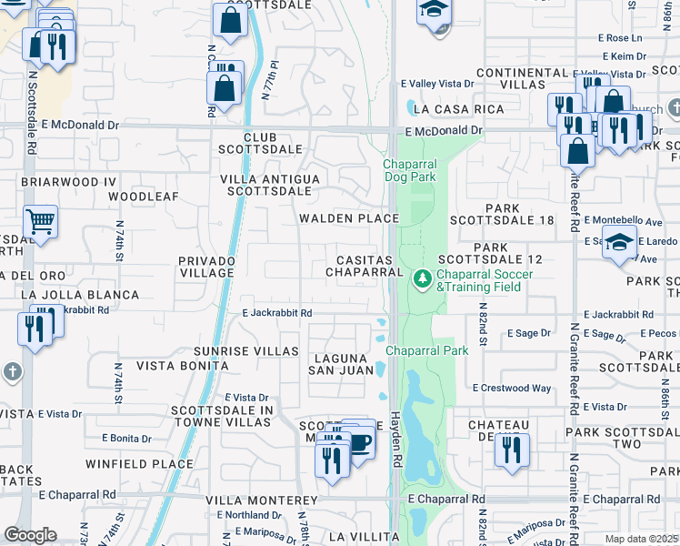 map of restaurants, bars, coffee shops, grocery stores, and more near 5654 North 78th Way in Scottsdale