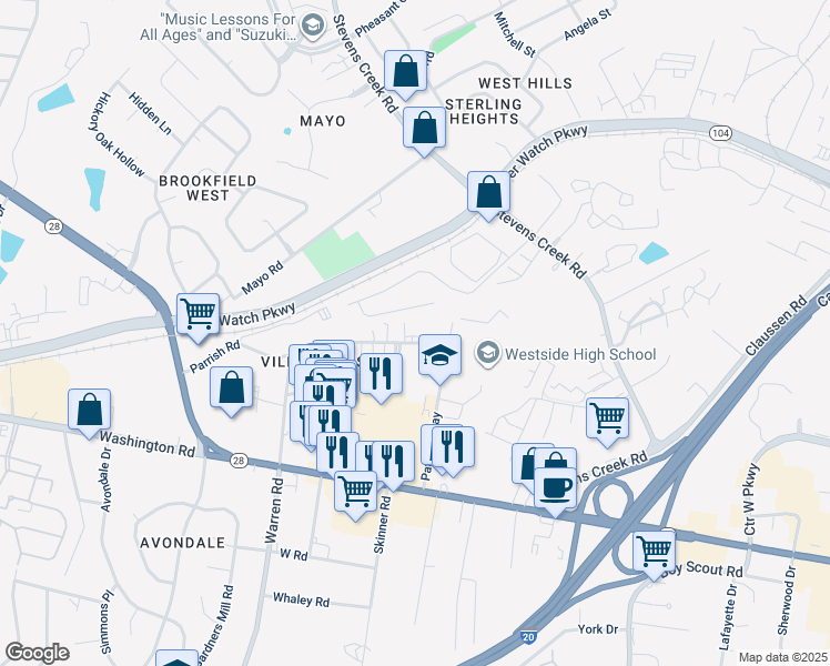 map of restaurants, bars, coffee shops, grocery stores, and more near 4248 Iron Horse Court in Augusta