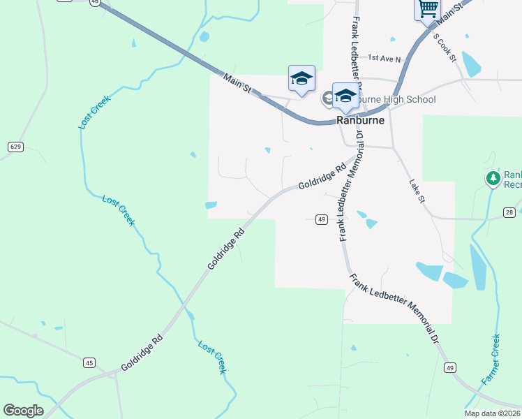 map of restaurants, bars, coffee shops, grocery stores, and more near 140 Goldridge Road in Ranburne