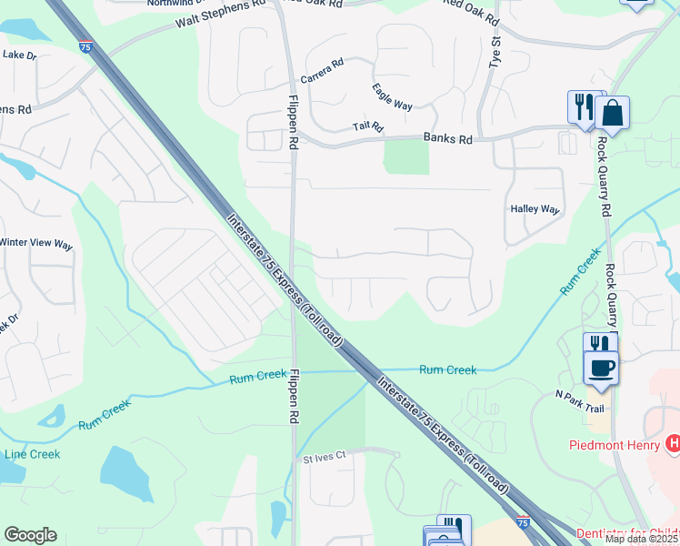 map of restaurants, bars, coffee shops, grocery stores, and more near 100 Verbena Court in Stockbridge