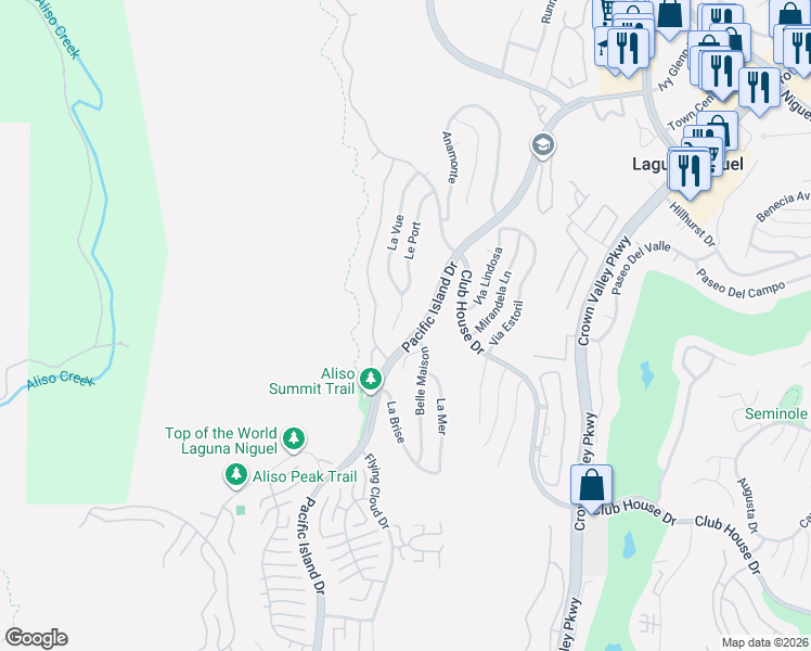 map of restaurants, bars, coffee shops, grocery stores, and more near 30572 La Vue in Laguna Niguel