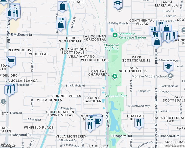 map of restaurants, bars, coffee shops, grocery stores, and more near 5654 North 78th Way in Scottsdale