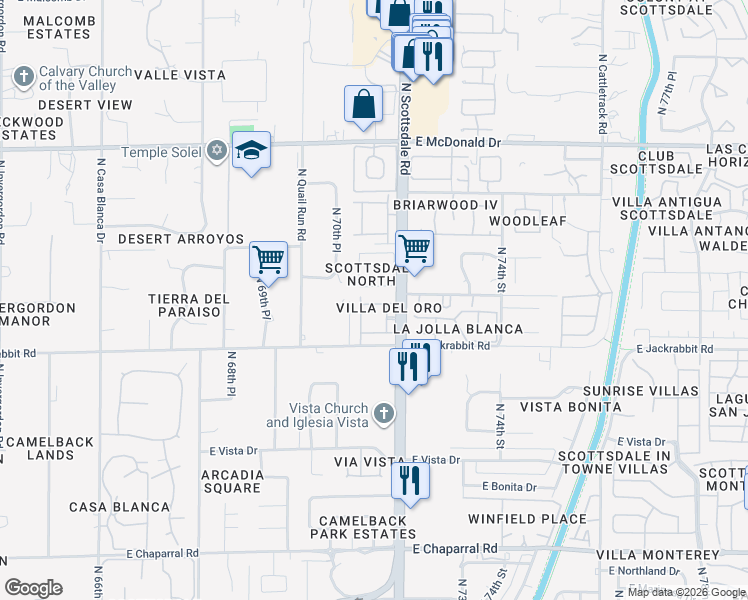 map of restaurants, bars, coffee shops, grocery stores, and more near 5610 North Scottsdale Road in Paradise Valley
