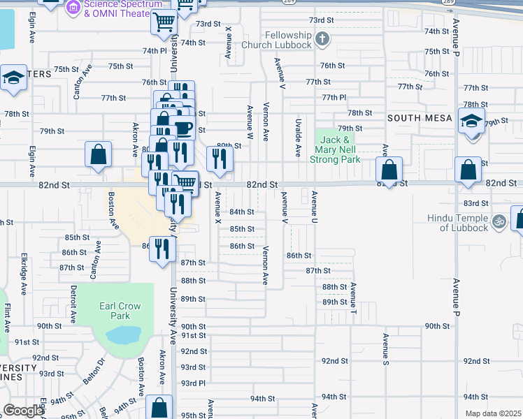 map of restaurants, bars, coffee shops, grocery stores, and more near 8208 Vernon Avenue in Lubbock