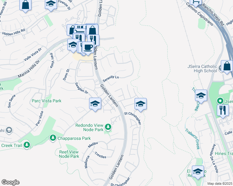 map of restaurants, bars, coffee shops, grocery stores, and more near 8 Columbus in Laguna Niguel