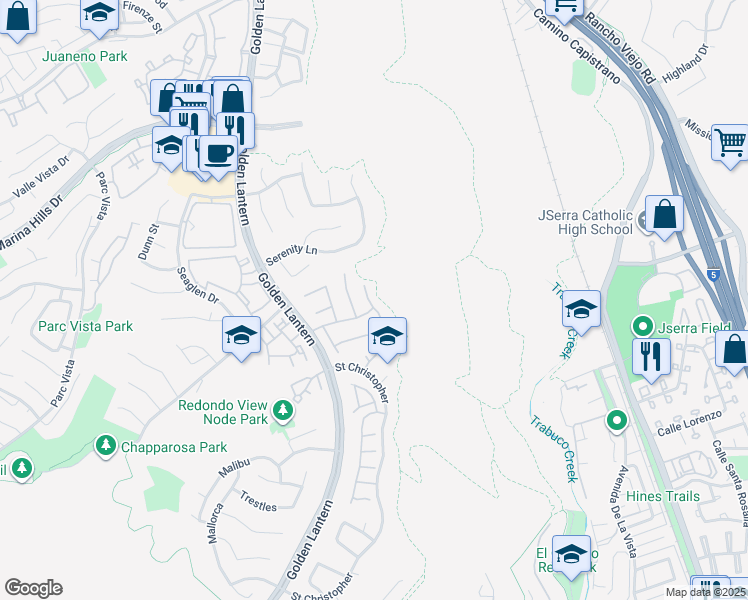 map of restaurants, bars, coffee shops, grocery stores, and more near 16 Saint Croix in Laguna Niguel