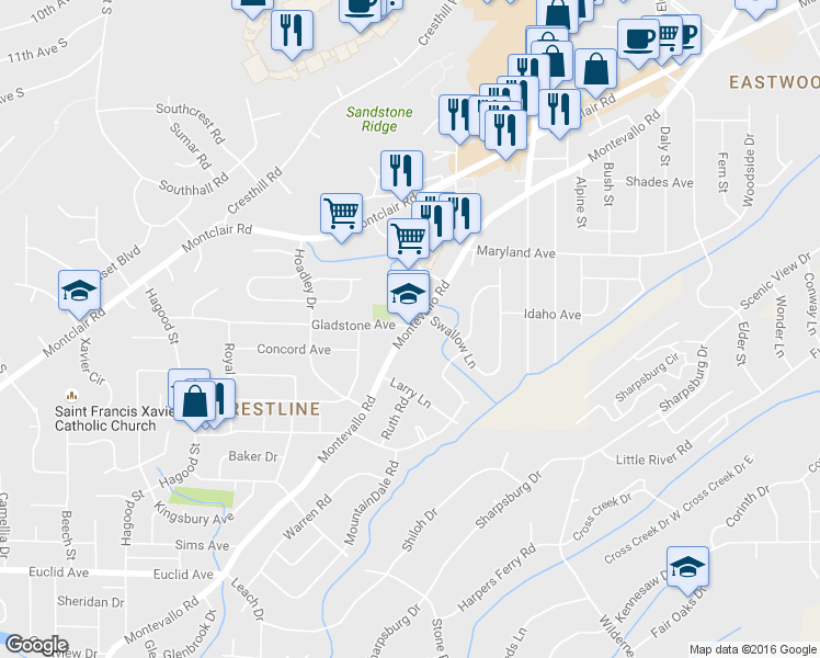 map of restaurants, bars, coffee shops, grocery stores, and more near in Birmingham
