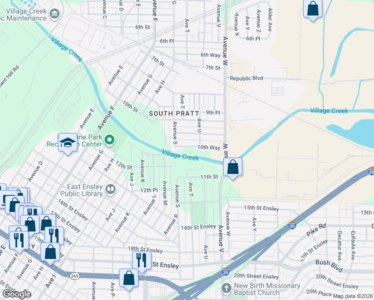 map of restaurants, bars, coffee shops, grocery stores, and more near 1921 10th Street in Birmingham