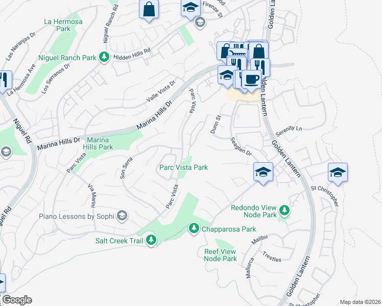 map of restaurants, bars, coffee shops, grocery stores, and more near 15 Fleurance Street in Laguna Niguel