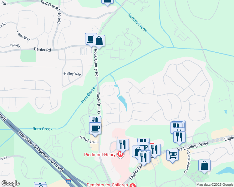 map of restaurants, bars, coffee shops, grocery stores, and more near 134 Garden Walk in Stockbridge