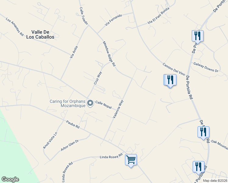 map of restaurants, bars, coffee shops, grocery stores, and more near 41445 Valencia Way in Temecula