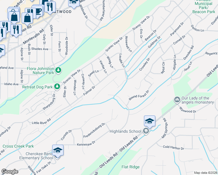 map of restaurants, bars, coffee shops, grocery stores, and more near 5046 Juiata Drive in Irondale