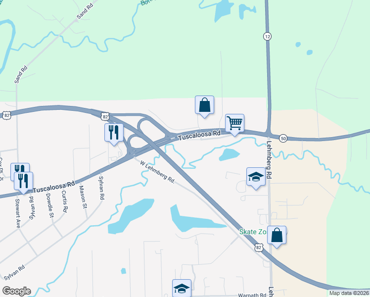 map of restaurants, bars, coffee shops, grocery stores, and more near 734 Tuscaloosa Road in Columbus