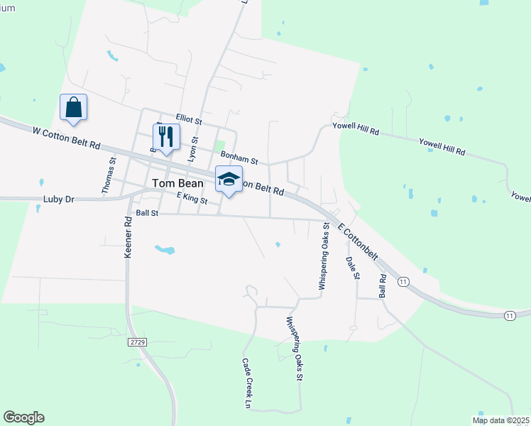 map of restaurants, bars, coffee shops, grocery stores, and more near 108 106 Shaw Street in Tom Bean